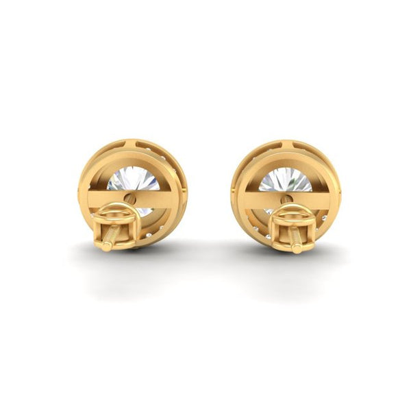 3Ct Round Cut Moissanite Halo Stud Earrings 14K Gold Plated Push Back