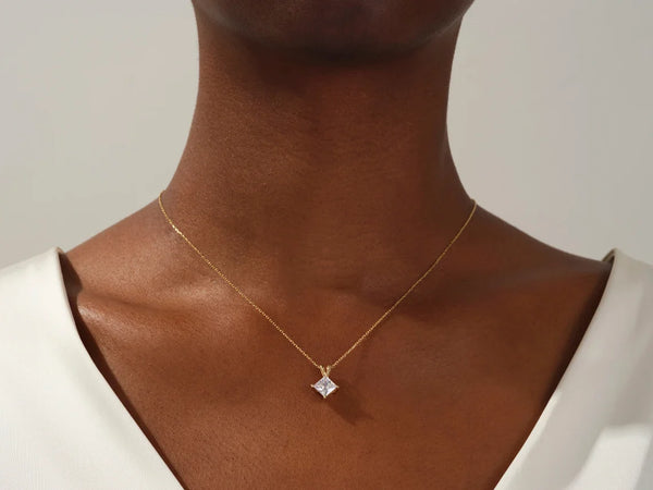 Princess Cut Moissanite Solitaire Pendant 14K Gold Plated