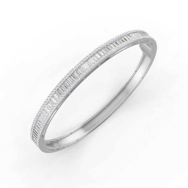 3.79 Ct Baguette & Round Natural Moissanite Women's Bangle Bracelet 14K Gold Plated