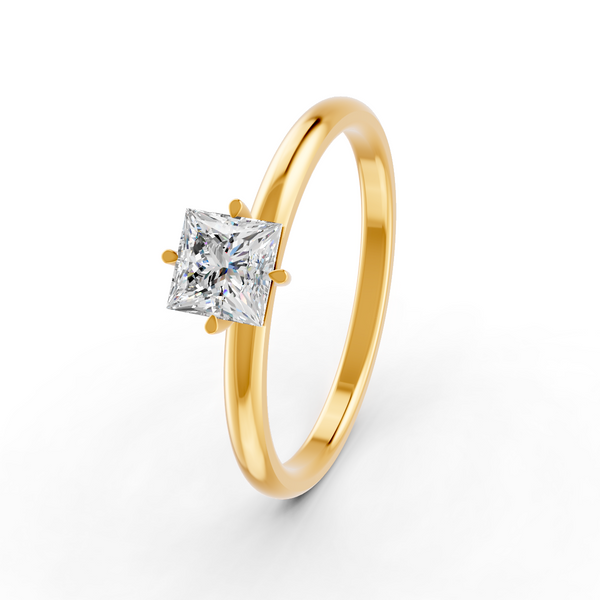 Princess Cut Real Moissanite Claw Prong Solitaire Ring 14K Gold Plated