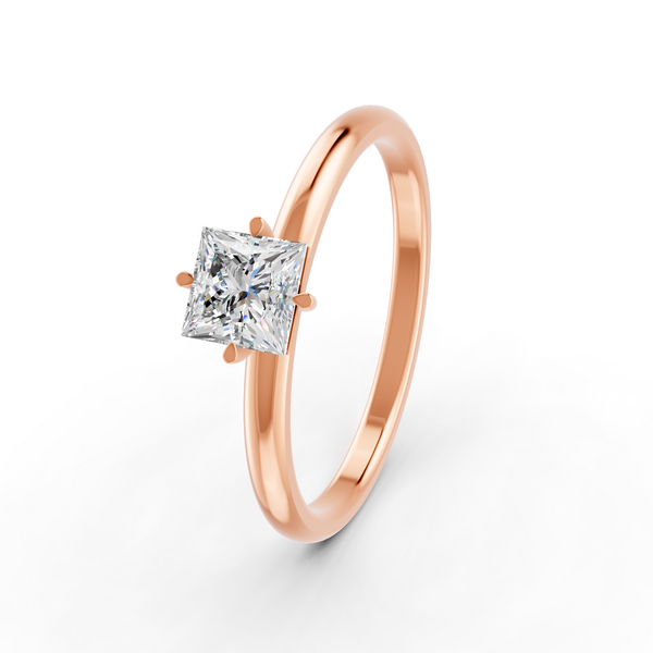 Princess Cut Real Moissanite Claw Prong Solitaire Ring 14K Gold Plated