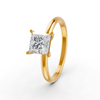 Princess Cut Real Moissanite 4 Prong Solitaire Ring 14K Gold Plated