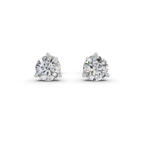 Round Cut Real Moissanite 3 Prong Solitaire Stud Earrings 14K Gold Plated