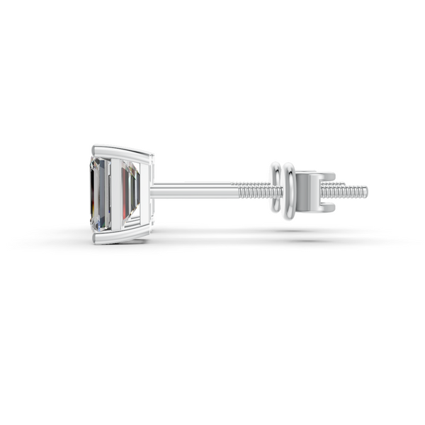 Emerald Cut Real Moissanite 4 Prong Solitaire Stud Earrings Screw Back 14K Gold Plated