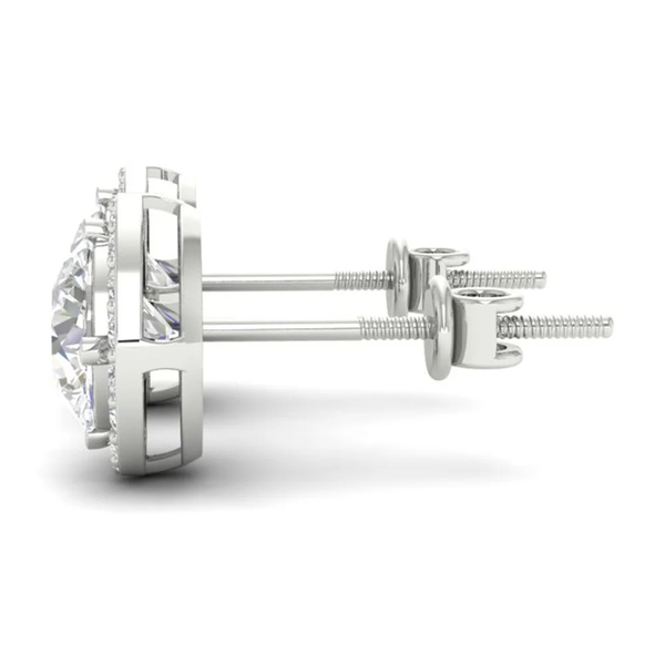 3Ct Round Cut Moissanite Halo Stud Earrings 14K Gold Plated Push Back