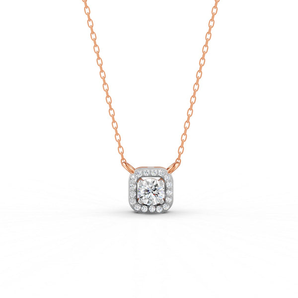 0.30 Ct Round Cut Moissanite Women's Halo Necklace Pendant 14K Gold Plated