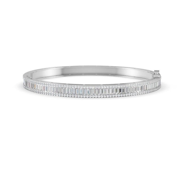 3.79 Ct Baguette & Round Natural Moissanite Women's Bangle Bracelet 14K Gold Plated