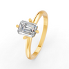 Emerald Cut Real Moissanite 4 Prong Solitaire Ring 14K Gold Plated