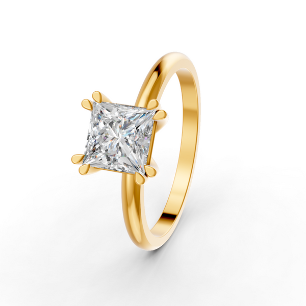 Princess Cut Real Moissanite Double 4 Prong Solitaire Ring 14K Gold Plated