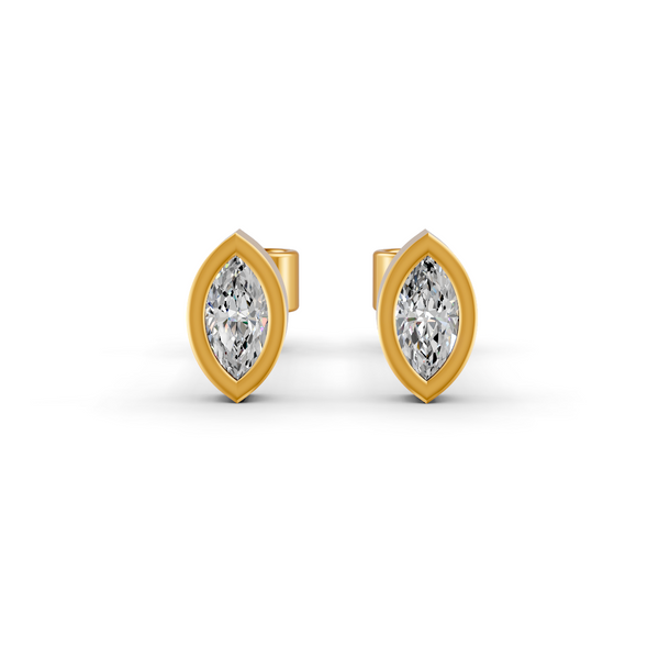 Marquise Cut Real Moissanite Bezel Set Solitaire Stud Earrings Screw Back 14K Gold Plated