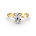 Pear Cut Real Moissanite 5 Prong Solitaire Ring 14K Gold Plated