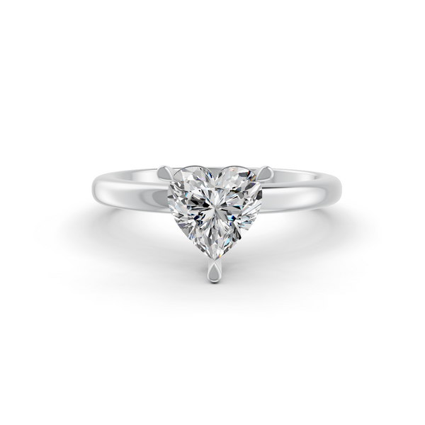 Heart Cut Real Moissanite 3 Prong Solitaire Ring 14K Gold Plated