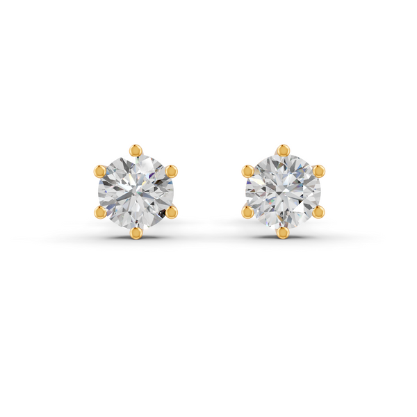 Round Cut Real Moissanite 6 Prong Solitaire Stud Earrings 14K Gold Plated