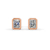 Radiant Cut Real Moissanite Bezel Set Solitaire Stud Earrings Screw Back 14K Gold Plated