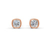Cushion Cut Real Moissanite Bezel Set Solitaire Stud Earrings Screw Back 14K Gold Plated