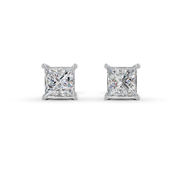 Princess Cut Real Moissanite 4 Prong Solitaire Stud Earrings Screw Back 14K Gold Plated