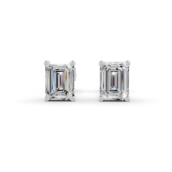 Emerald Cut Real Moissanite 4 Prong Solitaire Stud Earrings Screw Back 14K Gold Plated