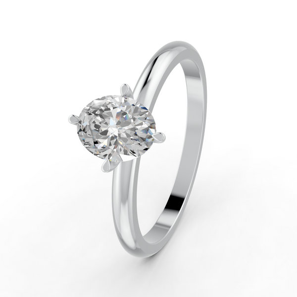 Oval Cut Real Moissanite 4 Prong Solitaire Ring 14K Gold Plated