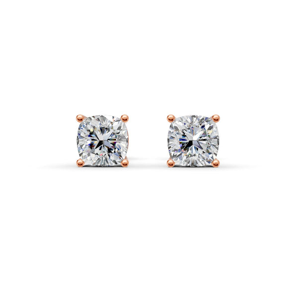 Cushion Cut Real Moissanite 4 Prong Solitaire Stud Earrings Screw Back 14K Gold Plated