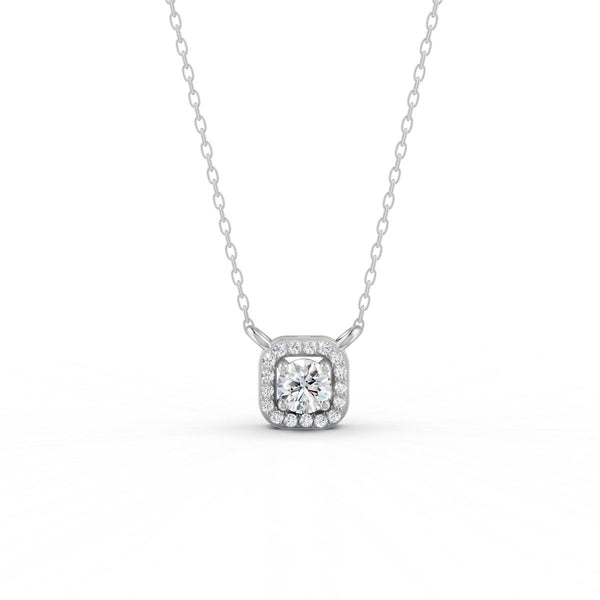 0.30 Ct Round Cut Moissanite Women's Halo Necklace Pendant 14K Gold Plated